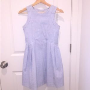 Summer sleeveless dress, light blue patterned